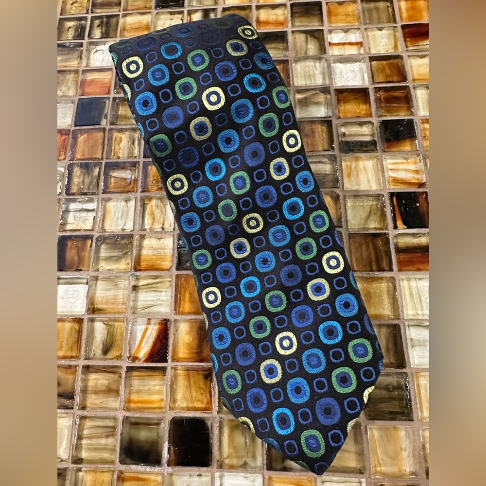Dior Signature Men’s Tie/Necktie~100% Silk~Navy+Green+ Yellow~Ex Condition!